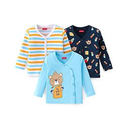 Babyhug 100% Cotton Interlock Knit Front Open Vest Stripes & Bear Print Pack of 3 - Multicolor