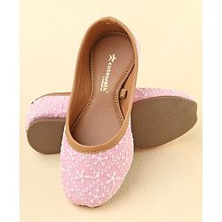 Cute Walk by Babyhug Slip On Embroidered Mojaris - Pink