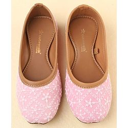 Cute Walk by Babyhug Slip On Embroidered Mojaris - Pink