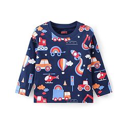Babyhug Cotton Knit Pack of 3 Full Sleeves T-Shirts with Construction Vehicles Graphic Print - Red & Blue