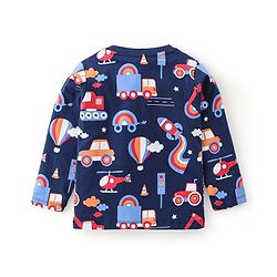 Babyhug Cotton Knit Pack of 3 Full Sleeves T-Shirts with Construction Vehicles Graphic Print - Red & Blue
