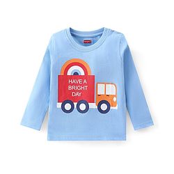 Babyhug Cotton Knit Pack of 3 Full Sleeves T-Shirts with Construction Vehicles Graphic Print - Red & Blue
