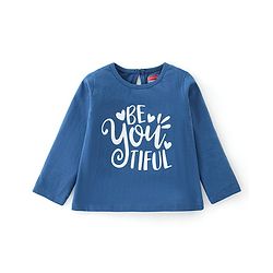 Babyhug Cotton Knit Full Sleeves T-Shirt With Text Graphics - Blue