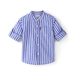 Babyhug 100% Cotton Woven Full Sleeves Striped Shirt - Blue
