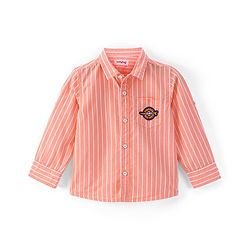 Babyhug Cotton Woven Full Sleeves Shirt Text Pocket Embroidery & Striped - Orange