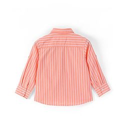 Babyhug Cotton Woven Full Sleeves Shirt Text Pocket Embroidery & Striped - Orange
