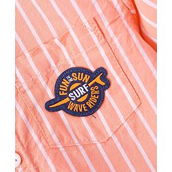 Babyhug Cotton Woven Full Sleeves Shirt Text Pocket Embroidery & Striped - Orange
