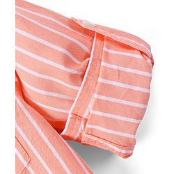 Babyhug Cotton Woven Full Sleeves Shirt Text Pocket Embroidery & Striped - Orange