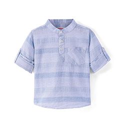Babyhug Cotton Full Sleeves Mandarin Collared Striped Kurta Shirt - Blue