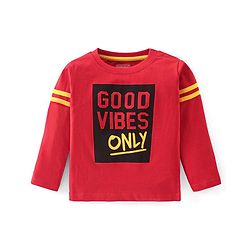 Babyhug Cotton Knit Full Sleeves T-Shirt Text Print - Red