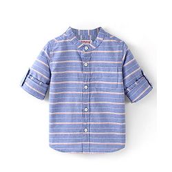 Babyhug 100% Cotton Woven Full Sleeves Striped Shirt - Blue