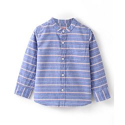 Babyhug 100% Cotton Woven Full Sleeves Striped Shirt - Blue