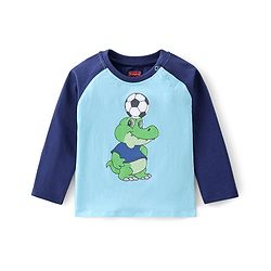 Babyhug Cotton Knit Full Sleeves T-Shirt with Alligator Graphics Print - Blue