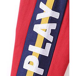 Babyhug Cotton Looper Knit Full Length Lounge Pant With Text Print - Red & Blue
