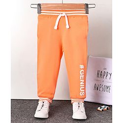 Babyhug Cotton Looper Text Printed Full Length Track Pant - Orange