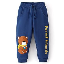 Babyhug Cotton Looper Knit Full Length Lounge Pant Bear Printed - Navy Blue