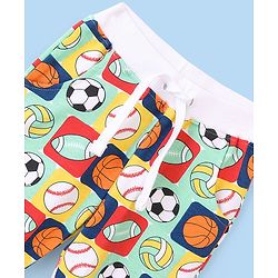 Babyhug Cotton Looper Full Length Lounge Pant With Football & Basketball Print - Green & White