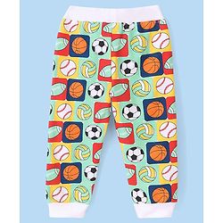 Babyhug Cotton Looper Full Length Lounge Pant With Football & Basketball Print - Green & White