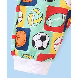 Babyhug Cotton Looper Full Length Lounge Pant With Football & Basketball Print - Green & White