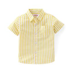 Babyhug 100% Cotton Woven Half Sleeves Striped Shirt - Yellow