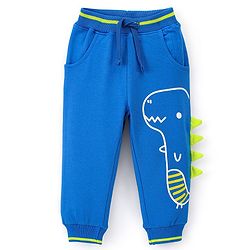 Babyhug Cotton Looper Knit Full Length Lounge Pant Dino Printed - Blue