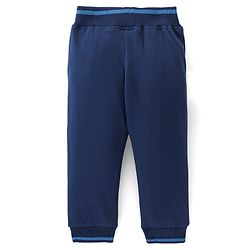 Babyhug Cotton Looper Full Length Lounge Pant With Dino Embroidery & Print - Navy Blue