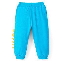 Babyhug Cotton Looper Knit Full Length Lounge Pant With Crocodile Patch- Blue