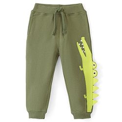 Babyhug Cotton Looper Knit Full Length Lounge Pant With Crocodile Patch- Green