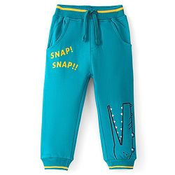 Babyhug Cotton Looper Full Length Lounge Pant With Text Print - Sea Green