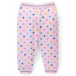 Babyhug Cotton Looper Knit Full Length Lounge Pant Polka Dots Printed - Pink