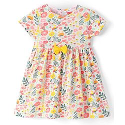 Babyhug Knit Half Sleeves Floral Printed Frocks Pack of 2 - Red & White