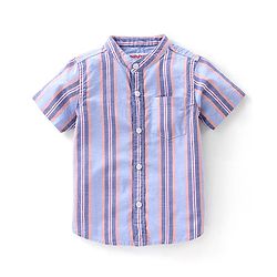 Babyhug Cotton Half Sleeves Mandarin Collared Striped Shirt - Blue