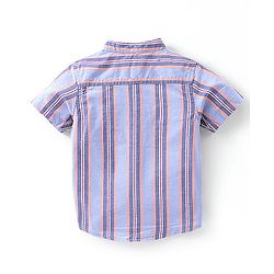 Babyhug Cotton Half Sleeves Mandarin Collared Striped Shirt - Blue