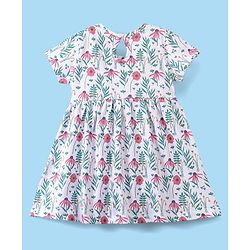 Babyhug 100% Cotton Knit Half Sleeves Frock Floral Print Pack of 2 - Pink & White