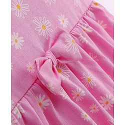 Babyhug 100% Cotton Knit Half Sleeves Frock Floral Print Pack of 2 - Pink & White