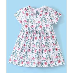 Babyhug 100% Cotton Knit Half Sleeves Frock Floral Print Pack of 2 - Pink & White