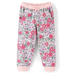 Babyhug Cotton Looper Full Length Lounge Pants Floral Print - Pink & Grey