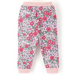 Babyhug Cotton Looper Full Length Lounge Pants Floral Print - Pink & Grey