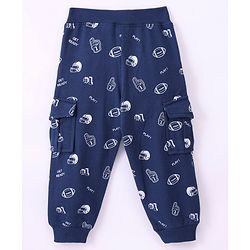 Babyhug Cotton Knit Full Length Lounge Pant Rugby Print - Navy Blue