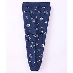 Babyhug Cotton Knit Full Length Lounge Pant Rugby Print - Navy Blue