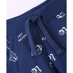 Babyhug Cotton Knit Full Length Lounge Pant Rugby Print - Navy Blue