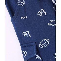 Babyhug Cotton Knit Full Length Lounge Pant Rugby Print - Navy Blue