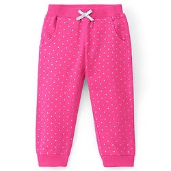 Babyhug Cotton Looper Full Length Lounge Pant Dot Print- Fuchsia