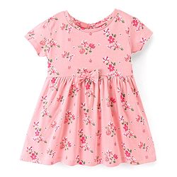 Babyhug 100% Cotton Knit Half Sleeves Floral Printed Dress Pack of 2 - Green & Pink