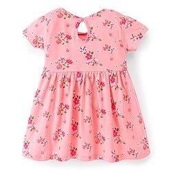 Babyhug 100% Cotton Knit Half Sleeves Floral Printed Dress Pack of 2 - Green & Pink