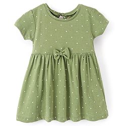 Babyhug 100% Cotton Knit Half Sleeves Floral Printed Dress Pack of 2 - Green & Pink