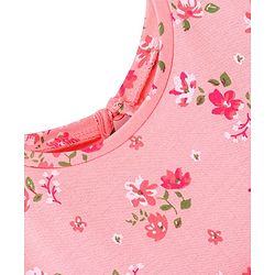 Babyhug 100% Cotton Knit Half Sleeves Floral Printed Dress Pack of 2 - Green & Pink