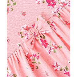 Babyhug 100% Cotton Knit Half Sleeves Floral Printed Dress Pack of 2 - Green & Pink