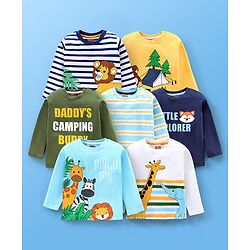 Babyhug Cotton Knit Full Sleeves T-Shirt wiith Graphics Pack of 7 - Green Blue & Yellow