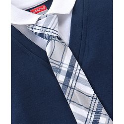 Babyhug Cotton Knit  Full Sleeves Checked Party Romper - Navy Blue